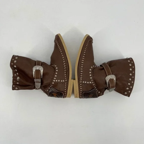 Hector Riccione Made in Italy Leather Studded Buckle Western Boots Brown Size 7 - Picture 6 of 9